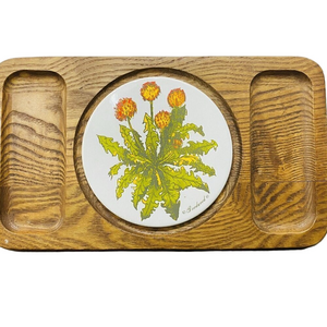 Vintage Goodwood Floral Cheese Tray 70s Retro Wood